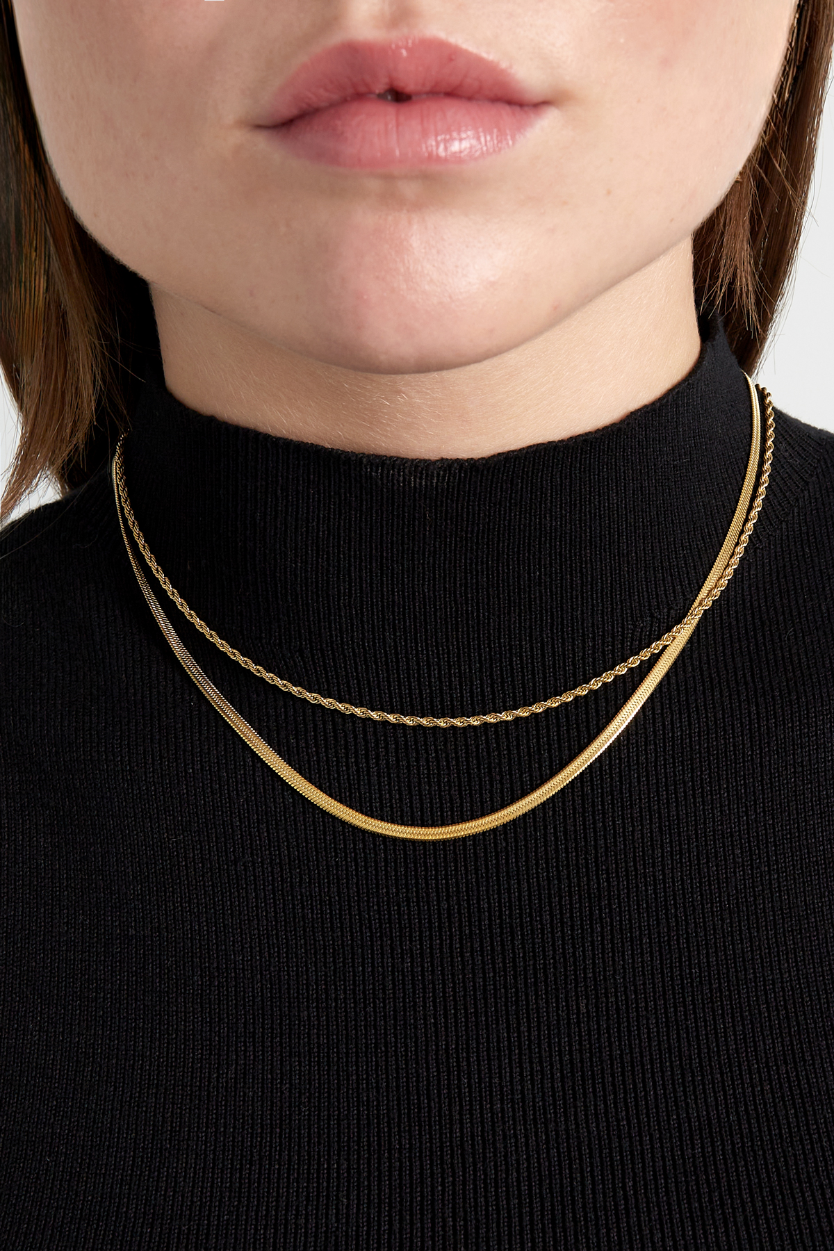 Flat and Chain double ketting - goud Afbeelding2